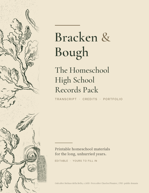 The Homeschool High School Records System, cover, with an oak etching after Stefano della Bella