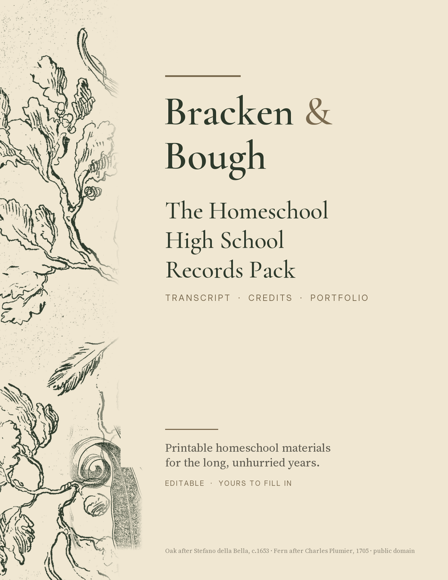 The Homeschool High School Records System, cover, with an oak etching after Stefano della Bella