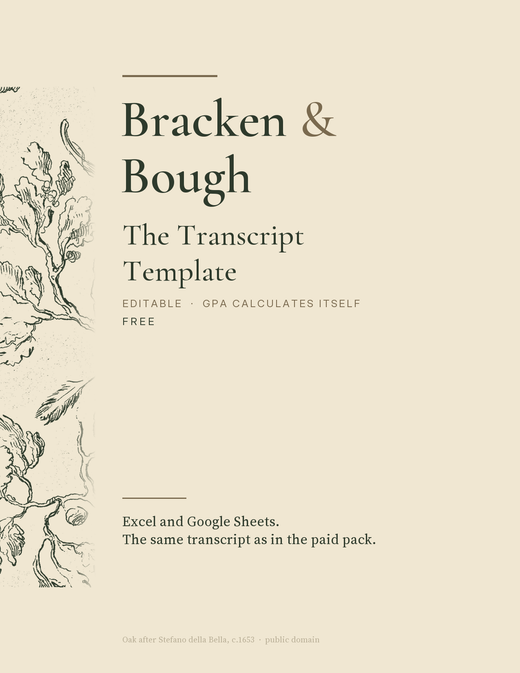 The Transcript Template, cover, with an oak etching after Stefano della Bella