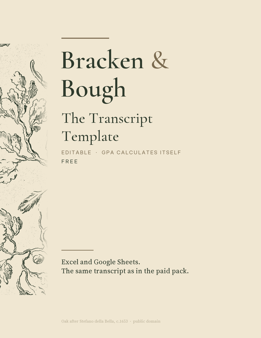 The Transcript Template, cover, with an oak etching after Stefano della Bella